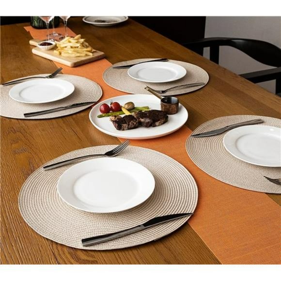 Round Braided Placemats Set of 4 Table Mats Woven Non-Slip Place Mats 15 Inch - Picture 6 of 6